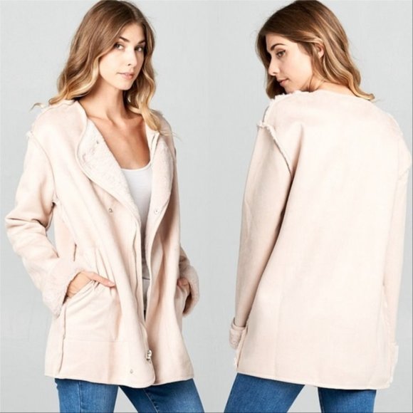 MODA ME COUTURE Jackets & Blazers - ELLA Fur lined Suede Coat -Blush